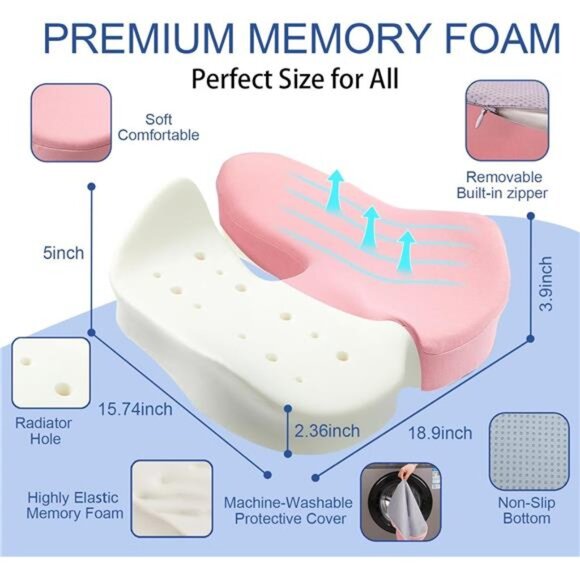 Large Memory Foam Seat Cushion Office Chair Tailbone Sciatica Back Pain Relief - Picture 3 of 7